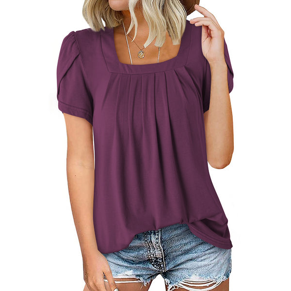 Women's Petal Short Sleeve Square Neck Tunic Tops